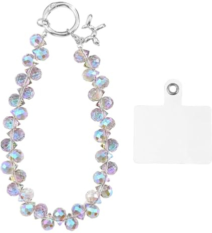 JYNVO Pulsera con dije de cristal para teléfono móvil, accesorios de cordón para pulsera, llavero con dije para teléfono móvil, cadena para teléfono móvil con pieza de fijación,colorida