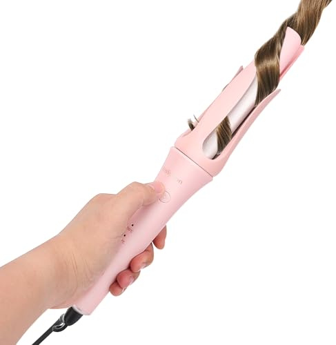 Automatic Rotating Hair Curler - 3-Temperature Ceramic Styler with 20M Negative Ions | 9cm Barrel for Long/Medium Hair (160°C-200°C), Free Rotation & Auto Shut-Off (Pink)