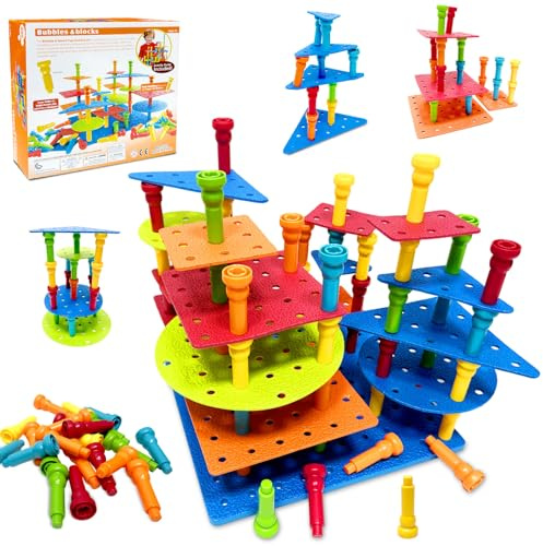 Montessori Pedagogiska Leksaker, Peg Board Leksak Peg Board Set, Motorikleksak, Pedagogisk Leksak, Stapeltorn med Former, Pedagogiskt Pussel mix Färg, Plastmaterial Rundade Hörn, Pedagogiskt Roligt