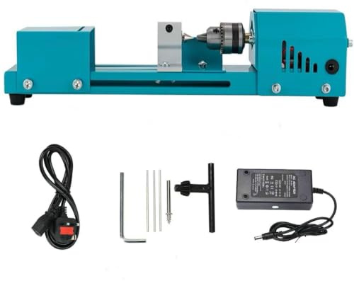 Mini Lathe Beads Polisher Machine DIY CNC Machining for Table Woodworking Wood DIY Tool Lathe Standard Set (Blue)