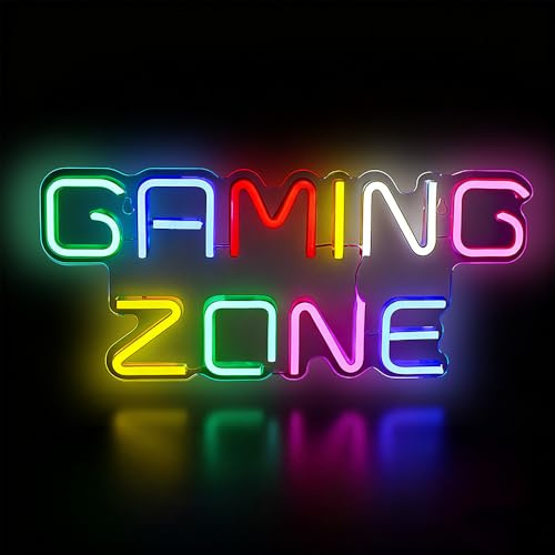 KBIBCK Gaming Zone Neon Sign, Colorful LED Gaming Neon Light Sign, Gamings Letter LED Neons Light, Game Neons Signs for Wall Decor, USB Powered Game NeonLight for Games Room, Bedroom Decor, Play Area