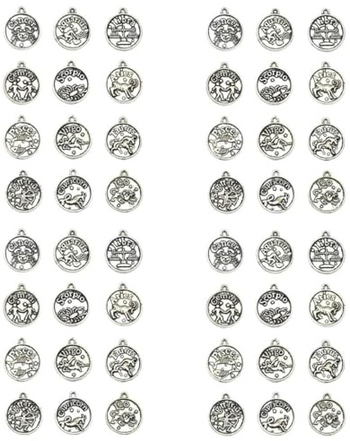 SEWACC 4 Stück Selbstgemacht Schmuckanhänger Rund 12 Stück Sternzeichen Anhänger für Halsketten Armbänder Schlüsselanhänger Kreative Charme für Schmuckherstellung