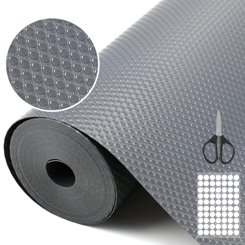 Alfombrilla para cajones no adhesiva, alfombrilla antideslizante de EVA con 50 unidades de puntos adhesivos de doble cara, para manualidades, recortables, para frigorífico, estantes (gris oscuro, 45 x