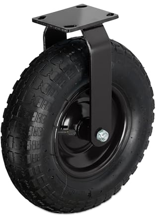 Relaxdays Rotella Fissa 3,50-4, Portata 120 kg, Gomma, Piastra Acciaio, Pneumatico, Ruota per carichi Pesanti, Nera