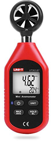 UNI-T Bluetooth Anemometer Handheld UNI-T UT363BT Handheld Mini Digital Anemometer with Thermometer and Max/Min for Weather Data Collection and Outdoors Sports Windsurfing Sailing With Backl