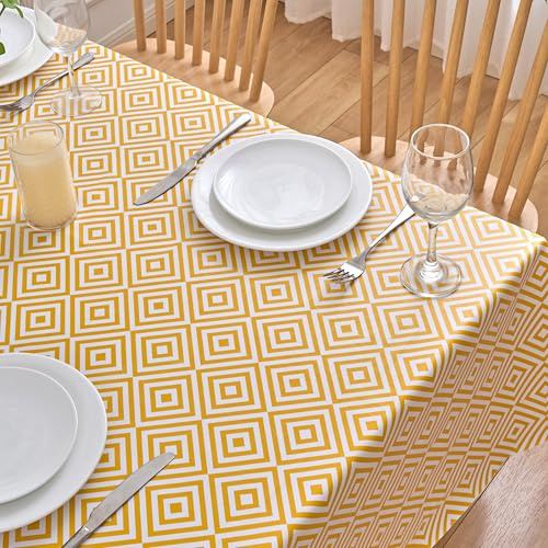 Dehaus® Geo Diamond Wipe Clean PVC Table Cloth - Yellow, 200 × 140 cm