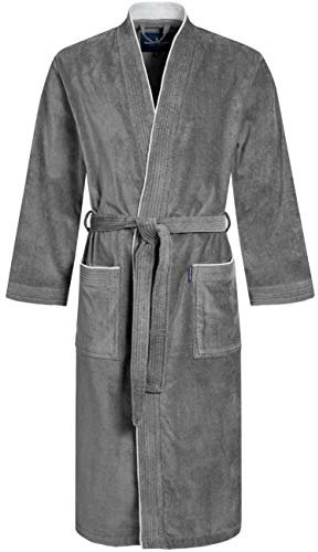 Morgenstern Bademantel Herren 100% Baumwolle Frottee Velours Saunamantel Kimono Lang für Sauna Spa Reha Pool Wellness - Oeko Tex Grau L Peer