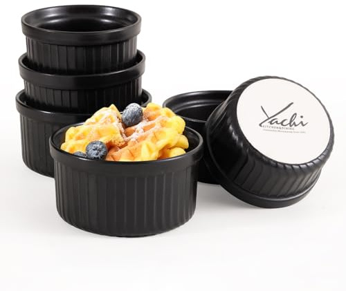 Yachi Ramequines de cerámica de 6 onzas, juego de 6, Ramekin de porcelana, apto para horno, soufflé de gres, soufflés para hornear, crema brulées, natillas, pudines, apto para horno y lavavajillas