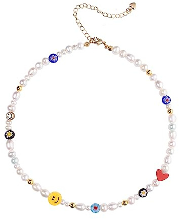 Miss Pink Beaded Necklace Beaded Choker Necklace Women Pearl Necklace Freshwater Pearl Necklace Y2K Boho Handmade Cute Summer Fun Flirty Beach Jewelry Gifts