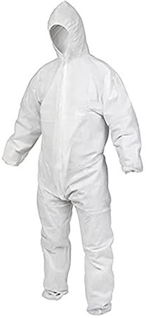 Coverall White Disposable With Hood - 5 Pack, Breathable Fabric, Elasticated Openings, Protection from Dirt, Grease and Dust (Extra Large)