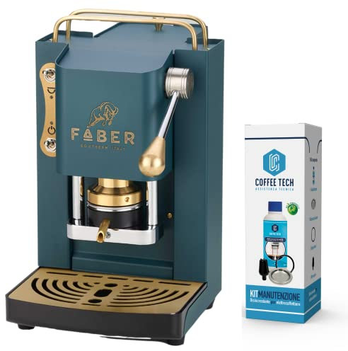 emozioni quotidiane Faber Mini Deluxe Kaffeemaschine mit Messingveredelungen mit Ese-Papier-Pads 44 mm + Reinigungsset Entkalker + 20 Kaffeepads gratis (Mini British)