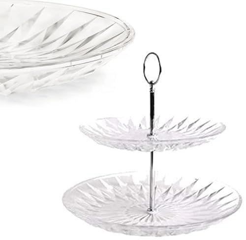 Alzata a 2 Piani, Cucina, per Frutta, Biscotti, Dessert, Buffet, Cupcake, da Tavola, Vetro, 20cm e 25cm diametrIi