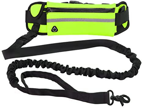 HWGING Joggingleine Hunde mit Gürteltasche, Freihandlinien Hundeleine Reflektierender Bauchgurt Outdoor-Jogging, Walking, Nachtlauf