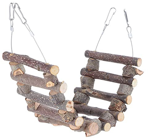 Joyzan Scaletta di Legno per Uccelli, Scala Legna con Corda Ponte Girevole Giocattolo Uccelli Giocattoli Educativi per Piccioncini Parrocchetti Pappagalli Africano Grigio Cockatiel Animali Domestici