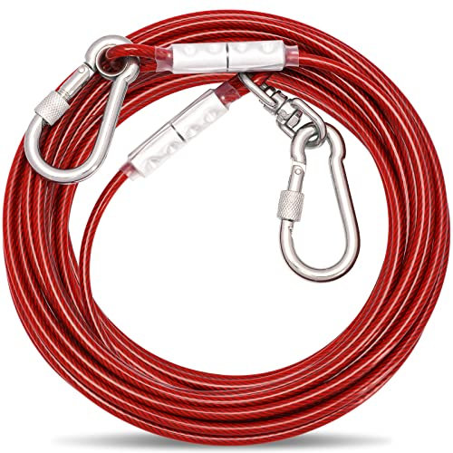 ZZOHAA Cable de amarre rojo para perro con hebilla de acero, cable de 3/6/9/15 m con gancho giratorio, correa para perro para patio, campamento al aire libre, para perros y mascotas de hasta 500