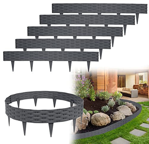 Yznahre Beetumrandungen Rasenkante Rattan-Optik, 30M Beeteinfassung Zaun Gartenpalisade Mähkante Flexible Garten Rasenkanten aus Kunststoff 20 cm Hoch, Anthrazit (30 x 100cm)