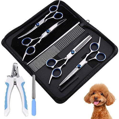 Hundeschere Fellschere Hundescheren Set, Fellpflegescheren Set, Hundeschere Set Profi, Hunde Fellschere, Hffilierschere Hund, Hunde Schere für Fellpflege Hund Katze Haustier (Blau)