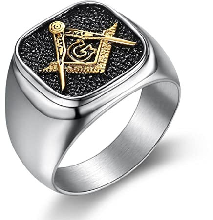 Freimaurer-Ring, Kompass und Quadratischer Ring für Männer, Freimaurer-Ring Freimaurer-Schmuck, Hip-Hop-Freimaurer-Biker-Siegelringe Freimaurer-Symbol Quadratischer Ring Allsehender Augenring (18.1)