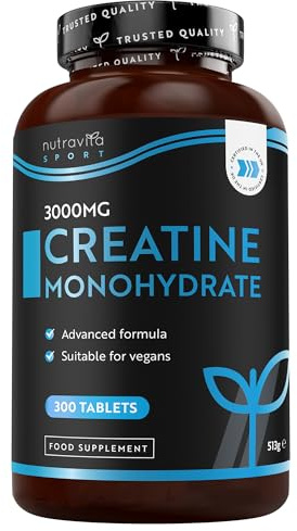 Nutravita Creatine Monohydrate 3000mg - 300 Vegan Creatine Tablets (3+ Months) - Pre Workout Supplement for Men & Women - Alternative to Powder & Capsules - Made in The UK