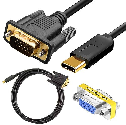 Xiatiaosann USB C auf VGA Kabel 1,2 m, 4K@30 Hz USB Typ C Stecker auf VGA Stecker, Adapter Konverterkabel, vergoldetes Type C auf VGA Verlängerungskabel für Desktop, mit VGA Buchse auf Buchse Adapter