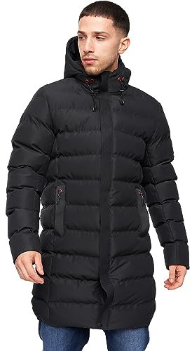 Crosshatch Mens Longline Heavy Coat Hooded Parka Padded Fleece Lined Puffer Warm Winter Bubble Jacket, Black - Longkamp, M