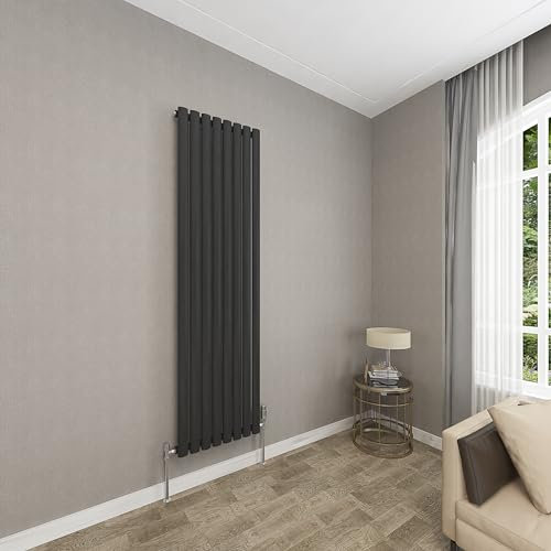 Sky bathroom | 1800x472mm - Modern Black Vertical Single Panel Oval Column Radiator Central Heating Designer Radiator
