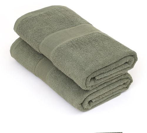 Sweet Needle Paquete de 2 Toallas de Baño Extra Grandes (100 x 150 cm) - 100% Algodón Altamente Absorbentes, Secado Rápido, Pesadas, Hotel, Baño, Ducha, SPA, Playa, Piscina, Uso Diario (Verde Oliva)