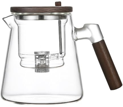 Teiera con filtro automatico a bottone, teiera in vetro con controllo a pressione, bollitore da tè sicuro per piano cottura, teiera in vetro resistente al calore con filtro rimovibile per tè sfuso in