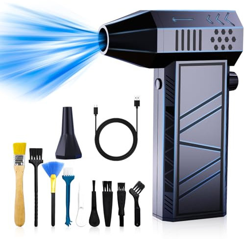Electric Air Duster, Elektrische Staubgebläse, 130,000 U/min Mini Gebläse, Stufenloses Getriebe Turbo Fan, Druckluft-Staubwedel mit 8000mAh Akku für Computer, Tastatur, Outdoor