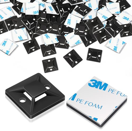 100 Stück Klebesockel für Kabelbinder 18 X 18mm, Selbstklebend Kabelbinder Sockel Klebehalter Halter Kabelschellen Set, Schwarz Klebepads Kabel Halterung für Kabelbefestigung