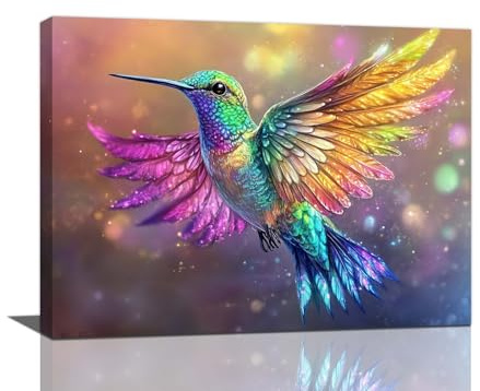 Hummingbird Canvas Wall Art Colorful Hummingbird Pictures Decor Bird Painting Modern Framed Prints Artwork for Home Bathroom Bedroom Living Room 16x12