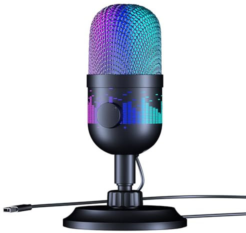 INDOTEAM USB Microphone for PC – RGB Microphones USB Mic for PC Laptop – Gaming Microphone with Mute Button, Volume Adjust and Lights Off – Condenser Desk Micro phone for Gaming Streaming Podcast