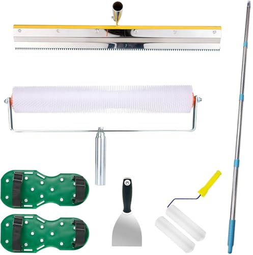Kit Profesional para Autonivelación de Cemento y Epoxi - Incluye Rodillo Desgasificador 11mm, Zapatos de Púas 30mm, Rascador Acero Inox, Palo Telescópico 162cm (6 Herramientas)​