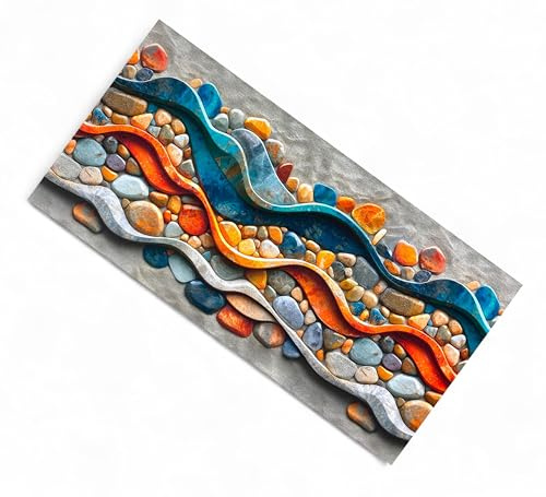 Tex family Tapis de cuisine ultra fin et lavable - Motif pierres de mer colorées - Fabriqué en Italie, antidérapant - 50 x 120 cm