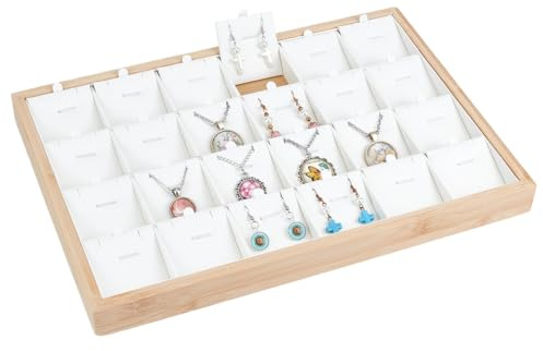 PH PandaHall 24 rutnät smyckesvisningsbricka stapelbar smyckesorganisatör halsband displayhållare örhänge förvaringsbrickor med läderinlägg avdelare för ringar armband hänge försäljning montage, vit