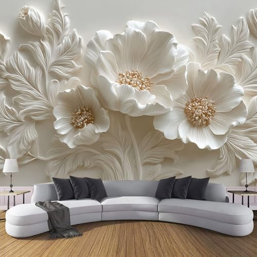 3D Carta Da Parati Panoramica Petali Astratti Foglie,300×210cm Fotomurale in TNT Murali Rilievo Fiori Piante Per Soggiorno, Adulto Camera Dei Bambini, Ristorante Decorazione Grandi Murali Poster