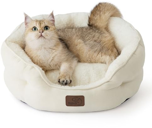 BEDSURE Washable Cat Bed 51 x 48 x 15 cm Cat Bed with Double-Sided Inner Cushion Cat Sleeping Place for Cats or Small Dogs, White
