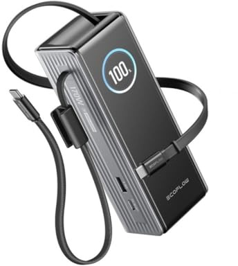 Ecoflow Rapid Powerbank, Black, 25,000 mAh, 170 W Multi-Port, 100 W Single Port, einziehbares USB-C Kabel 65 cm (EF-RAPID25K100W-B-EU)