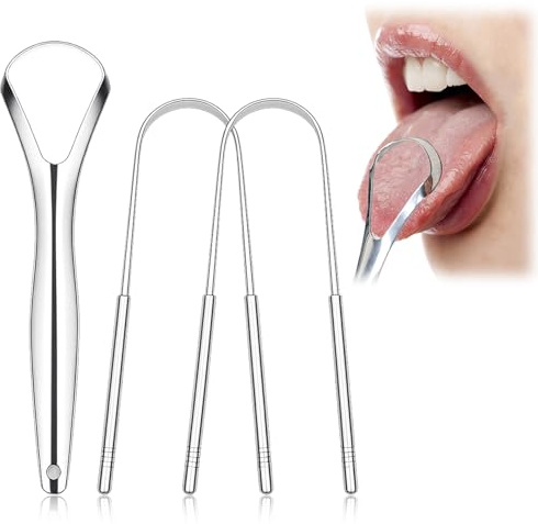 Juego de 3 limpiadores linguales de acero inoxidable – raspador de lengua de metal contra el mal aliento, rascador de tongua/toungescraper para una higiene bucal profunda, raspador de lengua de alta