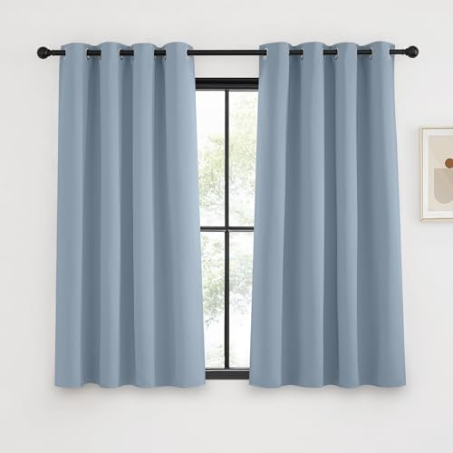 KGORGE Cortinas Termicas Aislantes Frio y Calor Cortas 2 Piezas, Cortinas Opacas Decorativas para Cocina/Comedor/Dormitorio Matrimonio con Ojales,140x135cm(AnxAl),Azul Vintage