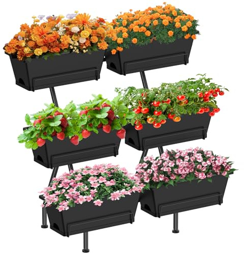 Sunexinlo Fioriera da giardino verticale a 3 livelli con 6 scatole, altezza 78,7 cm, con piedini regolabili, per erbe, fiori, verdure, ideale per interni, esterni, patio, balcone, terrazza, uso