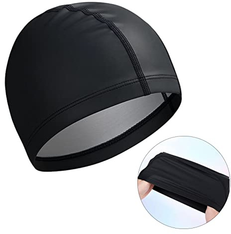 KIMISS Cuffia da Nuoto - Cuffia da Bagno in PU Ad Alta elasticità Morbida, Confortevole e Impermeabile per Adulti - Misura Universale per Uomini, Donne e Attrezzatura da Nuoto Ideale (BLACK)