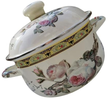VINTORKY Pentolino Smaltato in Smalto Resistente Distribuzione Uniforme del Calore, Casseruola Fondo Piatto per Cucina e Zuppe, Design Robusto e Maniglie Doppie