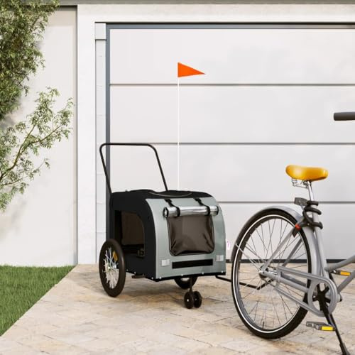 Teenpull Rimorchio per bicicletta cani nero e grigio in tessuto Oxford con telaio in ferro, pieghevole e robusto, ideale per viaggi, escursioni, visite veterinarie, vacanze e risparmio di spazio