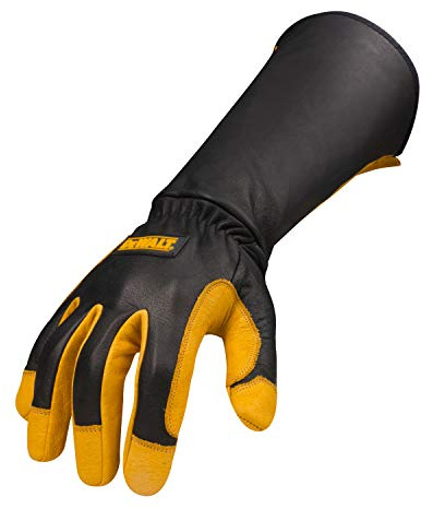 DEWALT Premium Leather Welding Gloves, Fire/Heat Resistant, Gauntlet-Style Cuff, Elastic Wrist, Large