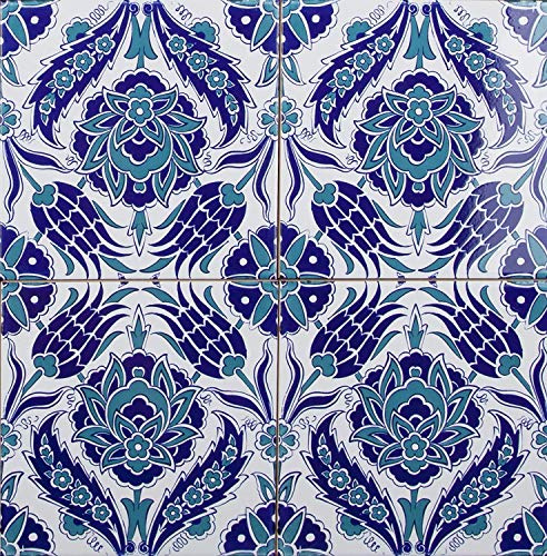 Piastrelle cucina e bagno decorate in ceramica Cerames Timur 20x20 cm | Rivestimenti Iznik colorati, 1 confezione - 0,48m2 (12 pezzi), mattonelle decorative ideale per cucina o bagno, rustico