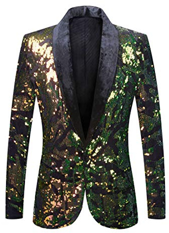 PYJTRL Blommig kavaj i sammet med paljetter för män, moderiktig blazer, XXL