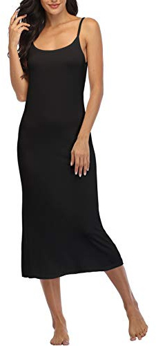 Summienlink Women's Full Slip for Under Dresses Sexy Long Sleeveless Nightgown Cami Dress (Black, Large)