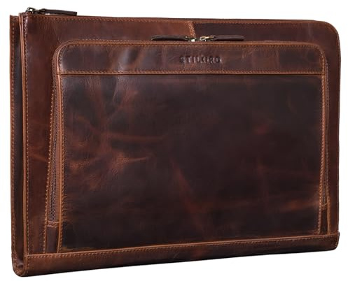 STILORD Murray Laptophülle für MacBook 16 Zoll MacBooktasche Leder 15.6 Zoll Notebooktasche Sleeve Laptoptasche ideal als Aktentasche Dokumentenmappe Farbe:Florida - braun
