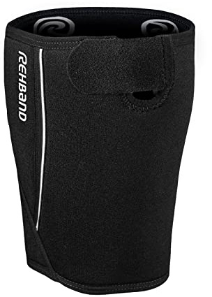 Rehband Banda para Muslo Cierre de Velcro XS-XXL, Soporte de Muslo de Neopreno de 5 mm, 1x bandaje para desgarro Muscular y distensión, compresión de Muslo, Color:Negro, Talla:L